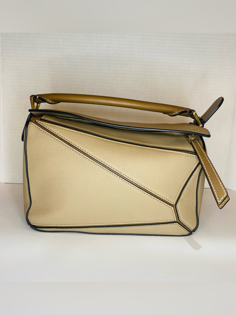Loewe Puzzle Cream and Tan Puzzle Shoulder Bag